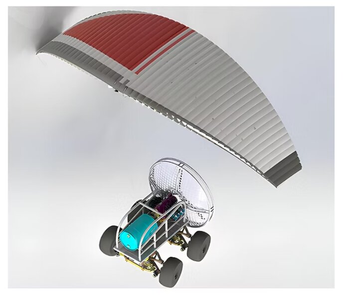 CAD render of the A-150 paramotor drone under its parafoil wing