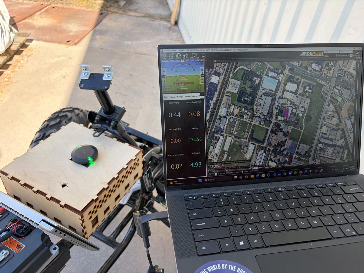 Ground control software showing live telemetry next to the machine vision mount