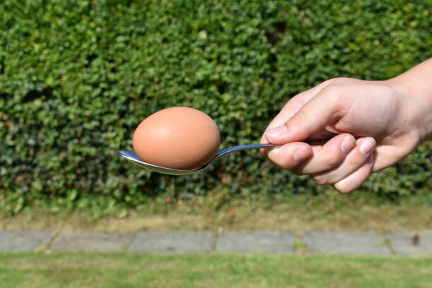 A spoon carrying an egg, used as a visual reference for the end-effector's intended function