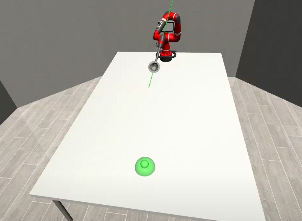 Screenshot of a successful demonstration, ball resting inside the target area